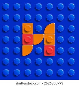 Colorful letters N of alphabet from building lego bricks on blue brick background. 3d letters . Realistic letters N.3d letters a from building lego bricks