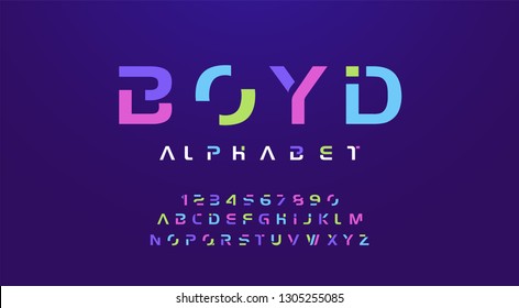 Colorful letters and numbers font set. Colored alphabet, typography modern color design concept. vector illustration