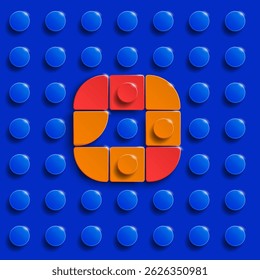 Lettres colorées de l'alphabet de briques de construction sur fond bleu brique. Lettres 3d . Lettres réalistes