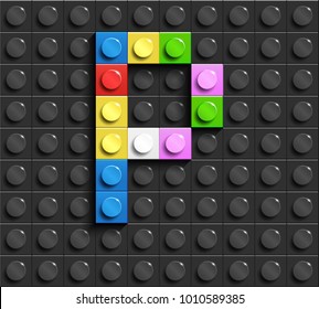 Colorful letters P of alphabet from building lego bricks on black lego brick background. lego background. 3d letters