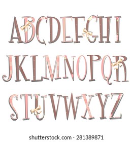 colorful letters. romantic style. brown and pink