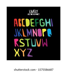 Colorful letters set. Colored vector latin alphabet. Rainbow color font. Color paper applique ABC. Typography design.