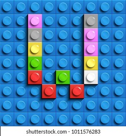 Colorful letters W of alphabet from building lego bricks on blue lego brick background. blue lego background. 3d letters W. Realistic letters