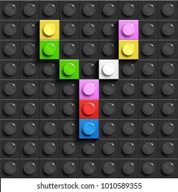 Colorful letters Y of alphabet from building lego bricks on black lego brick background. lego background. 3d letters
