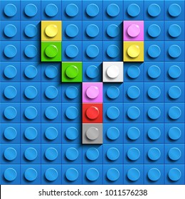 Colorful letters Y of alphabet from building lego bricks on blue lego brick background. blue lego background. 3d letters Y. Realistic letters