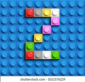 Colorful letters Z of alphabet from building lego bricks on blue lego brick background. blue lego background. 3d letters Z. Realistic letters