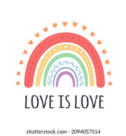 Colorful LGBT Rainbow with hearts. Love is love. Romantic, love and Valentine's day concept. Vector illustration