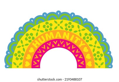 Colorful LGBT Rainbow with mandala pattern and hearts. Romantic, love and Valentine's day concept. Vector illustration in a mandala style