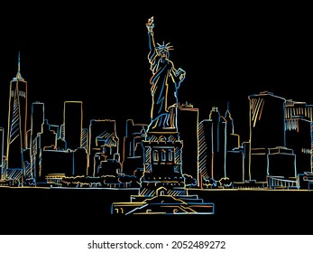 Colorful Liberty Statue New York City Drawing black  Well crafted vector sketch für private   commercial use 