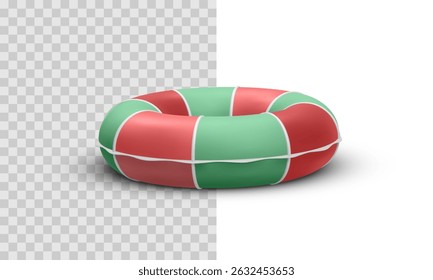 Colorful Lifebuoy in Red and Green Tones, Ideal for Holiday or Summer Designs. Perfect Symbol for Safety, Rescue, or Vacation Concepts in Clean 3D Minimal Style. Vector Illustration.
