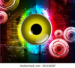 colorful Light Abstract Technology background for computer graphic website and internet, circuit board. yellow eye