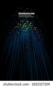 Colorful light beams extending upward into space, science and technology background.