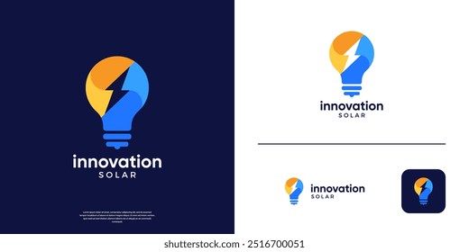 Colorful light blub and lightning logo icon. Abstract solar panel logo design template.