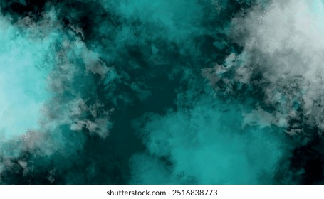Colorful Light blue smoke Isolated black background. Abstract backdrop with a cloud of green and blue smoke on a black, isolated background.	