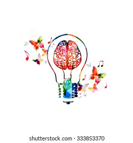 Colorful light bulb with brain symbol