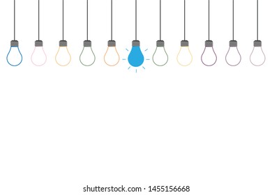 The colorful light bulb creative design innovation idea, think difference concept.