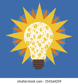 colorful light bulb with exclamation marks - concept of lightbulb with ideas