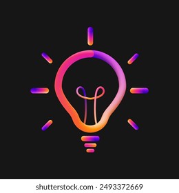 Colorful Light bulb icon vibrant gradient blend. 3d outline Idea symbol. Electric lamp, innovation, solution, creative thinking