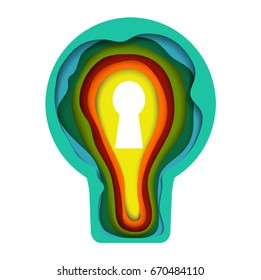 colorful light bulb in idea conception with depth shadow