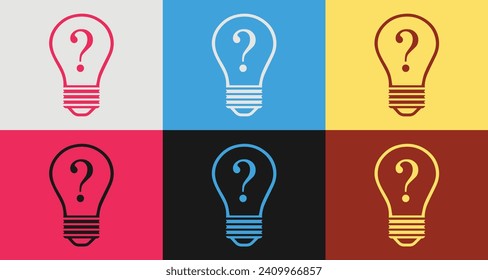 Colorful light bulb and question mark icons set in 6 colors for vibrant designs, light bulb and question marks Isolated on background