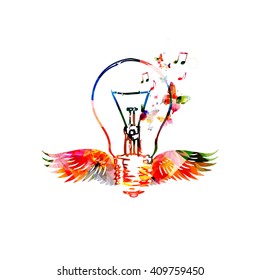Colorful light bulb with wings