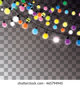 colorful light bulbs hanging on wires