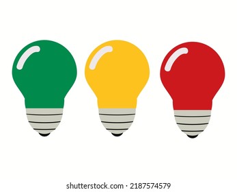 Colorful Light bulbs icons isolated on white background. Stop, ready, go educational sign. isolated design elements