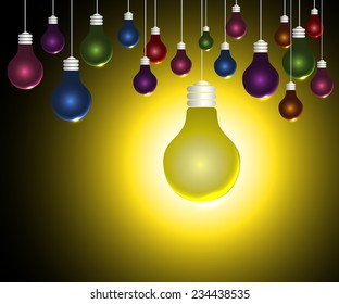 colorful Light bulbs on yellow background 