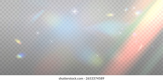 Reflejos de luz colorida resaltan. Resplandor del sol, el agua y el vidrio. Partículas brillantes para fondos de redes sociales, presentaciones de productos, fotos. Vector eps10.