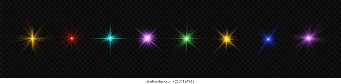 Colorful light star, sun rays, colorful sparks sparkle