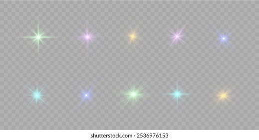 Colorful light star, sun rays, colorful sparks sparkle