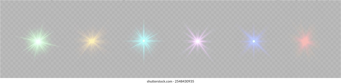 Farbiger Lichtstern, Sonnenstrahlen, mehrfarbige Funken funkeln. 