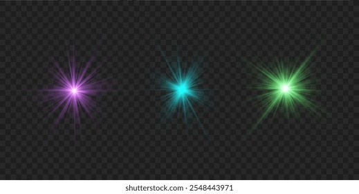 Colorful light star, sun rays, multicolor sparks sparkle. 