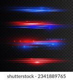 Colorful light trails, long time exposure motion blur effect. Red and blue glowing neon lights lines. Red blue special effect, speed police line. Magic of moving fast lines. Vector Illustration