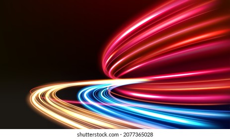 Colorful light trails, long time exposure motion blur effect. Vector Illustration