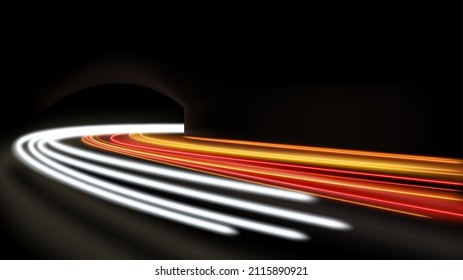 Colorful light trails, long time exposure motion blur effect. Vector Illustration