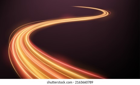 Colorful Light Trails, Long Time Exposure Motion Blur Effect. Vector Illustration - Shutterstock ID 2163660789