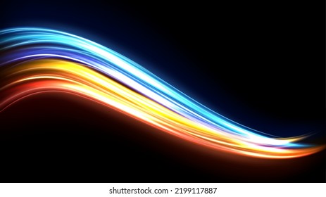 Trayectorias de luz coloridas, Efecto de desenfoque del movimiento de exposición a largo plazo. Ilustración vectorial