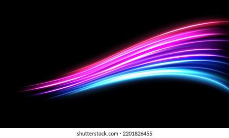 Colorful Light Trails, Long Time Exposure Motion Blur Effect. Vector Illustration