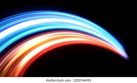 Colorful light trails, long time exposure motion blur effect. Vector Illustration