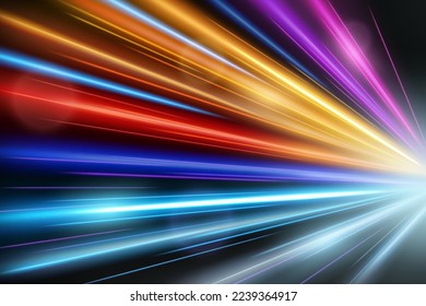 Colorful light trails, long time exposure motion blur effect. Vector Illustration