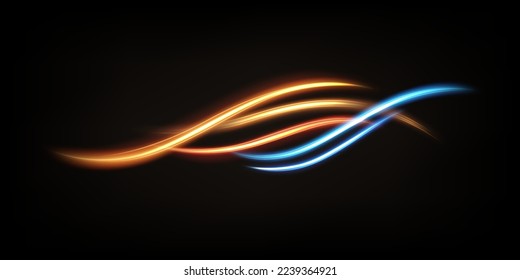 Colorful light trails, long time exposure motion blur effect. Vector Illustration