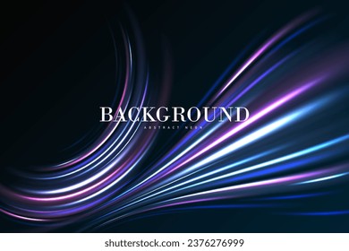 Viajes de luz coloridos, efecto de difuminación del movimiento de exposición prolongada. Moderno movimiento abstracto de alta velocidad. Resumen de líneas de luz de movimiento y velocidad con destellos de color púrpura. Luminosas vigas láser