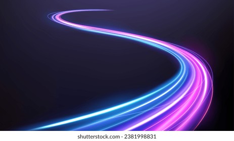 Colorful Light Trails, Long Time Exposure Motion Blur Effect, Vector Illustration