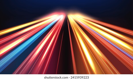 Colorful Light Trails, Long Time Exposure Motion Blur Effect, Vector Illustration