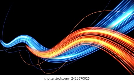 Colorful Light Trails, Long Time Exposure Motion Blur Effect, Vector Illustration