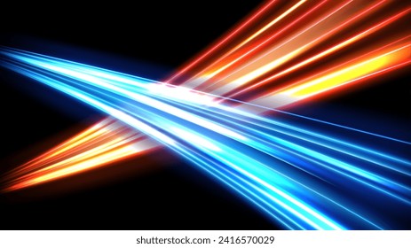 Colorful Light Trails, Long Time Exposure Motion Blur Effect, Vector Illustration