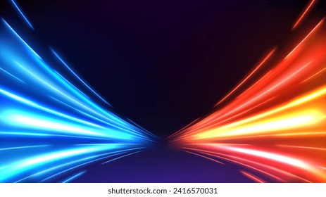 Colorful Light Trails, Long Time Exposure Motion Blur Effect, Vector Illustration