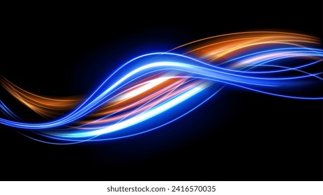 Colorful Light Trails, Long Time Exposure Motion Blur Effect, Vector Illustration