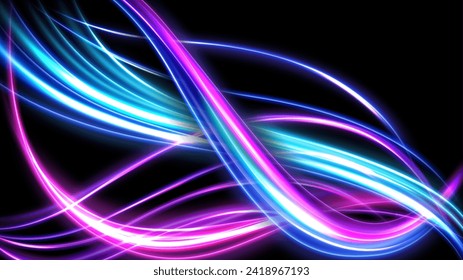 Colorful Light Trails, Long Time Exposure Motion Blur Effect, Vector Illustration